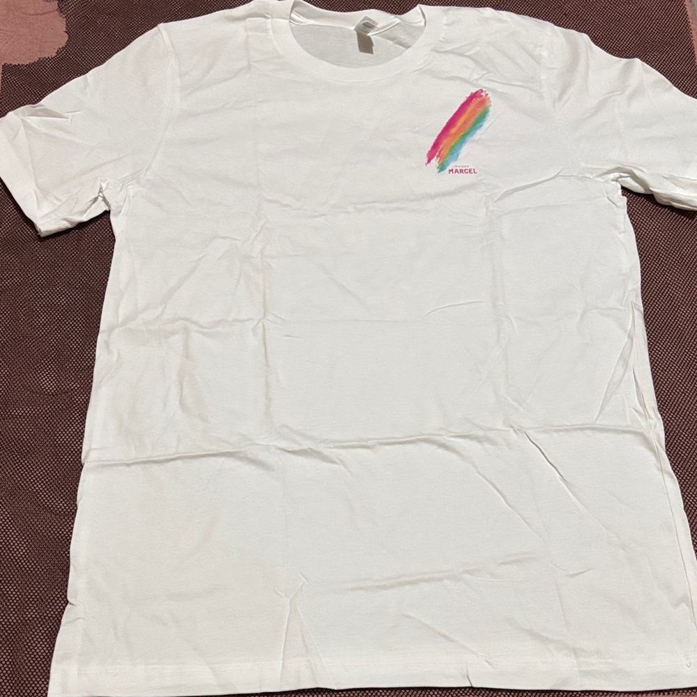 Maison Marcel White T-Shirt with Colorful Feather Design